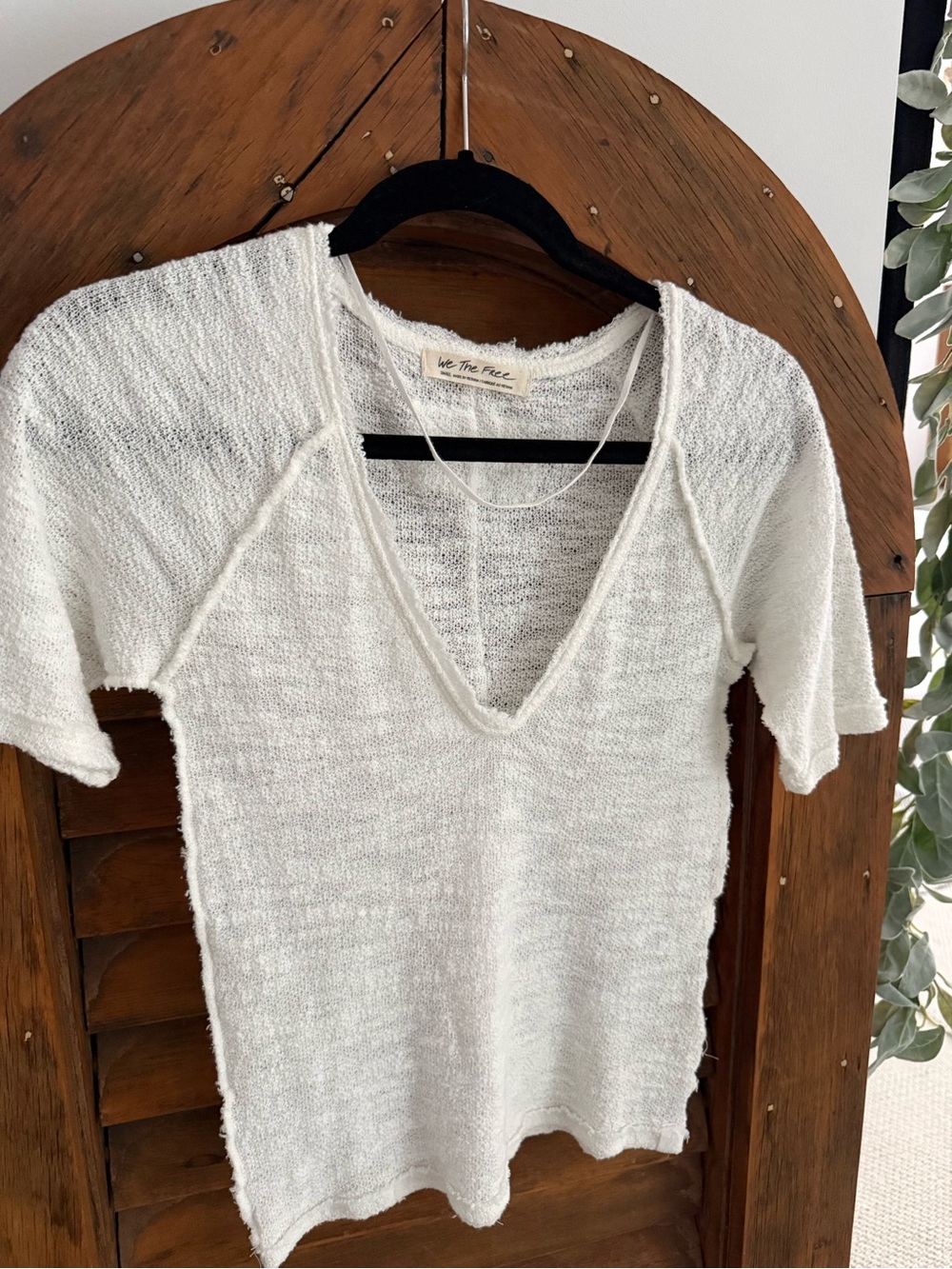 We The Free White V-Neck crochet look Top NWOT